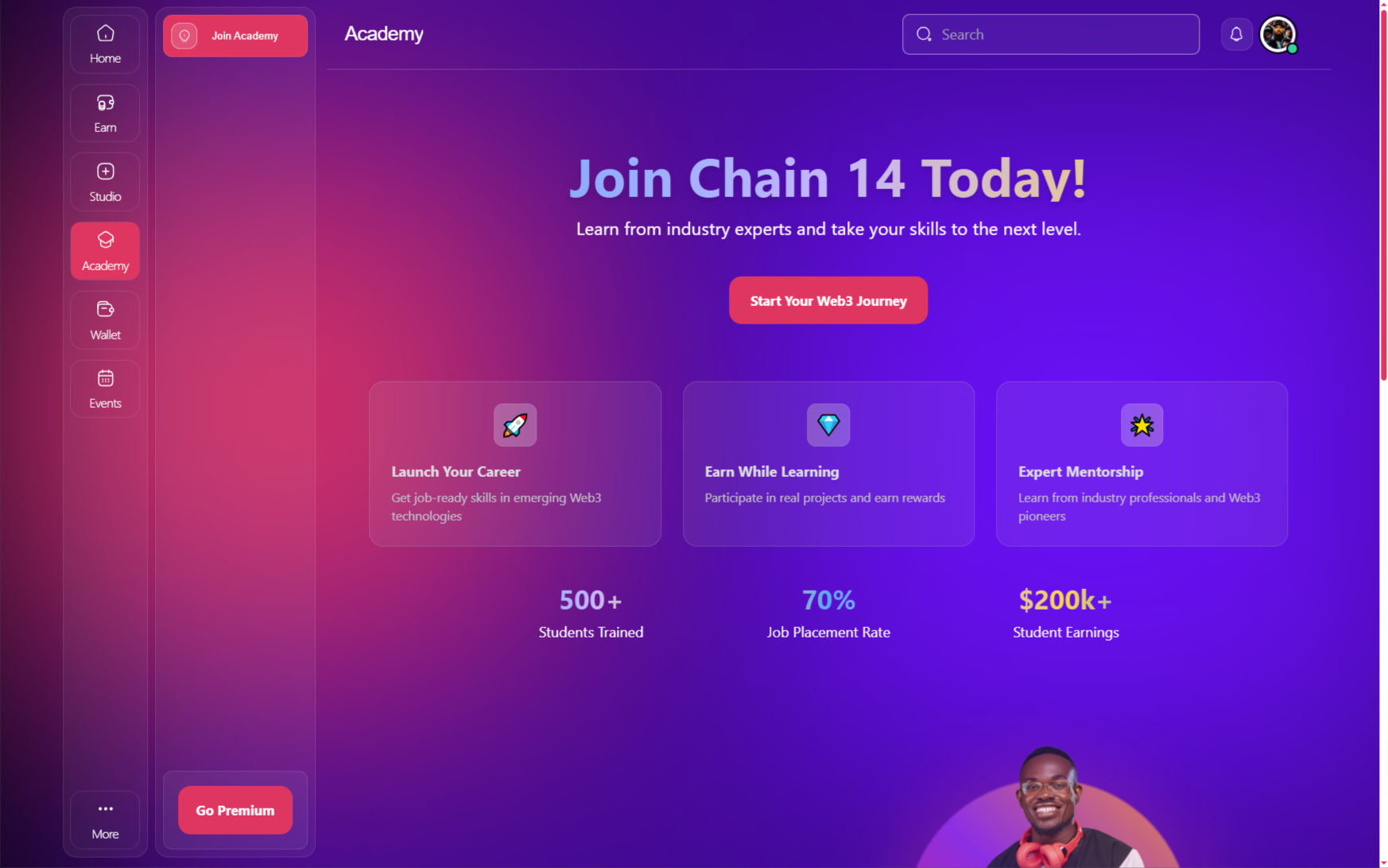 A desktop screenshot of chaindustry academy registration page